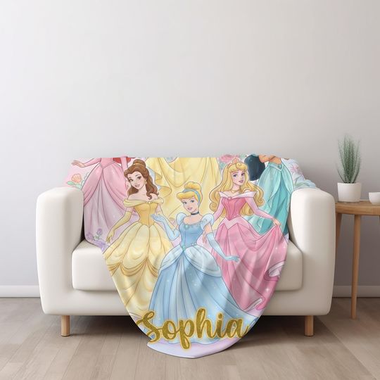 Personalized Watercolor Coquette Bows Disney Princess Blanket