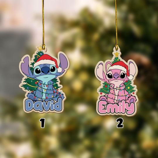 Personalized Stitch Christmas Ornament, Disney Stitch Xmas Ornament Hanging