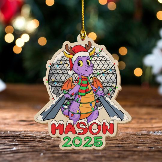 Personalized Cute Figment Christmas Ornament, Purple Mascot Dragon Xmas Tree Decor
