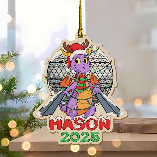 Personalized Cute Figment Christmas Ornament, Purple Mascot Dragon Xmas Tree Decor
