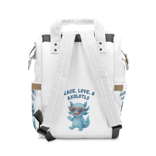 Stylish Multifunctional Diaper Backpack with Cute Axolotl Design, Baby Bag, Mom Backpack, Maternity Tote, Peace, Love Design BLUE