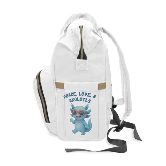 Stylish Multifunctional Diaper Backpack with Cute Axolotl Design, Baby Bag, Mom Backpack, Maternity Tote, Peace, Love Design BLUE