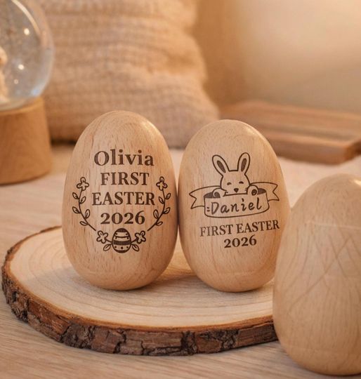 Personalized Wooden Easter Egg Shakers, Easter Basket Gifts, Baby First Easter, Egg Keepsake, Kids Musical Instrument, Easter Decor