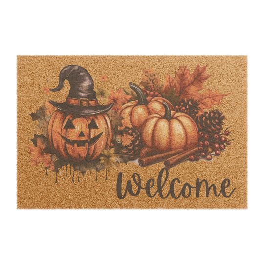 Halloween Welcome Doormat, Pumpkin Fall Decor, Autumn Welcome Mat, Seasonal Entryway Rug, Fall Decor, Fall Welcome Mat