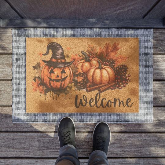 Halloween Welcome Doormat, Pumpkin Fall Decor, Autumn Welcome Mat, Seasonal Entryway Rug, Fall Decor, Fall Welcome Mat