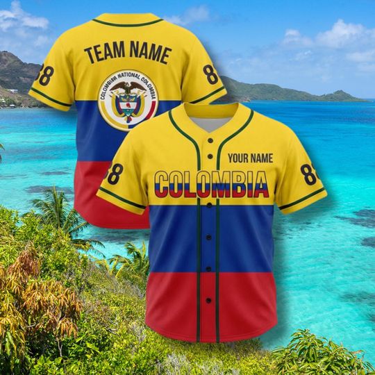 Personalized Colombia Flag Colors Baseball Jersey Button Up Shirt Custom Name Number Team Name Unisex Fan Gift