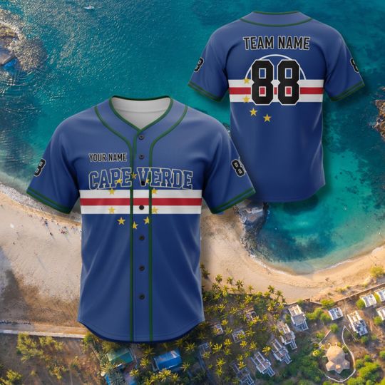 Custom Cape Verde Baseball Jersey with Name Number, Personalized Team Gift