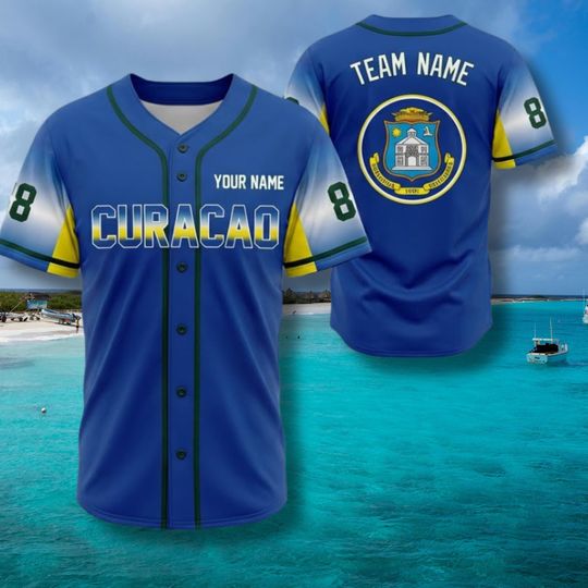 Personalized Curacao Baseball Jersey Button Up Shirt Custom Name Number Team Gift
