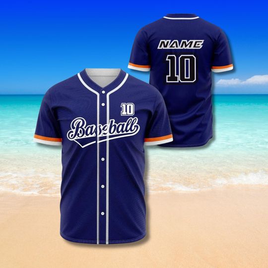 Navy Blue Baseball Jersey Shirt Unisex Retro Script Sports Top Custom Name and Number Team Fan Gift