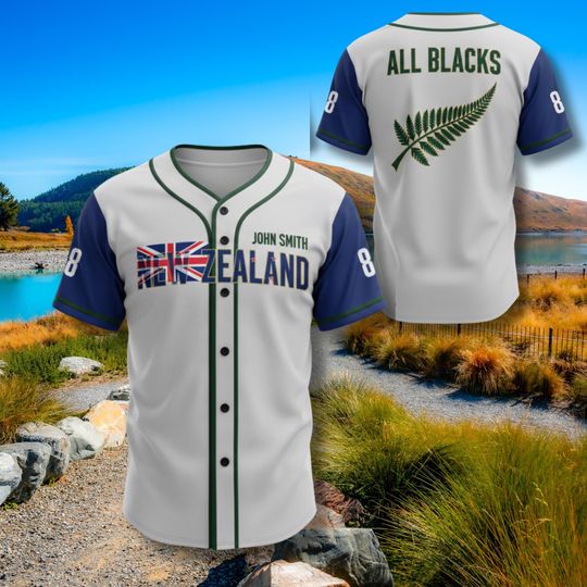 Personalized New Zealand Inspired Baseball Jersey Button Up Shirt Custom Name Number