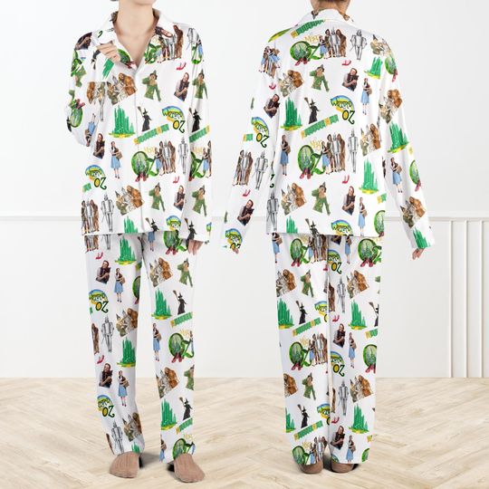 The Wonderful Wizard Vintage Post Stamps Pajamas for Womens, Retro Yellow Brick Road Pjs, Off To See Wizard, Wizard Movie Fan LoungeWear Set