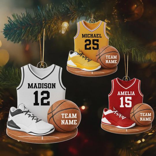 Personalized Basketball Ornament, Acrylic 2D Flat Design, Gift For Him