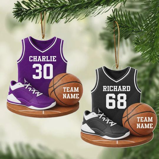 Personalized Basketball Ornament, Acrylic 2D Flat Design, Gift For Him