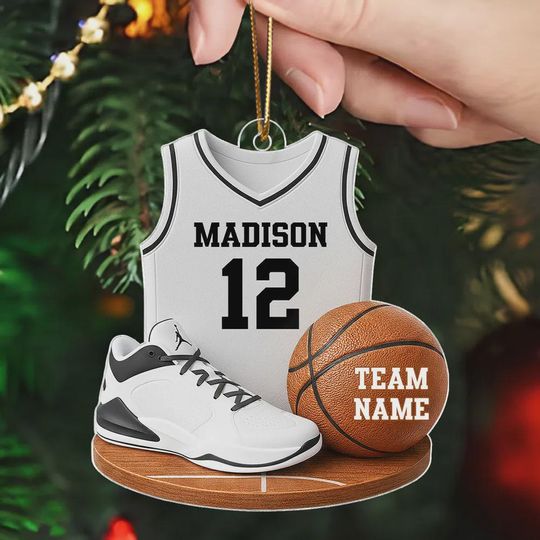 Personalized Basketball Ornament, Acrylic 2D Flat Design, Gift For Him
