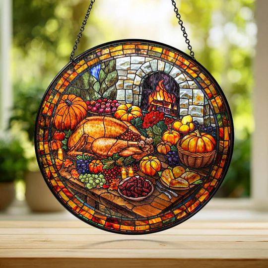Thanksgiving Turkey Suncatcher: Stained Glass Window Art - Grandma Gift