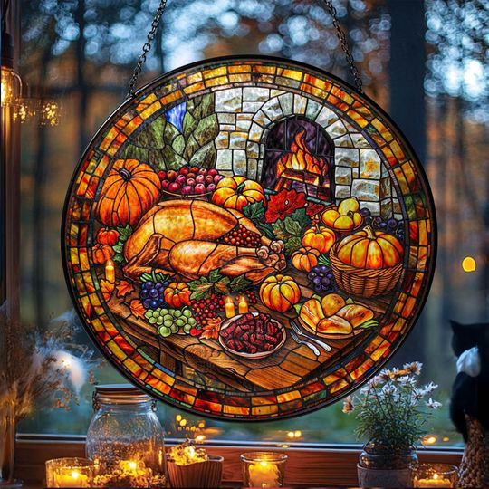 Thanksgiving Turkey Suncatcher: Stained Glass Window Art - Grandma Gift