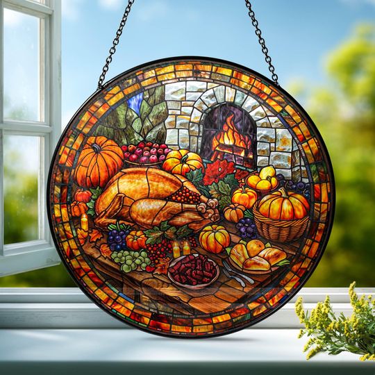 Thanksgiving Turkey Suncatcher: Stained Glass Window Art - Grandma Gift