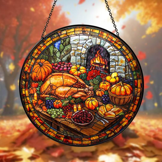 Thanksgiving Turkey Suncatcher: Stained Glass Window Art - Grandma Gift
