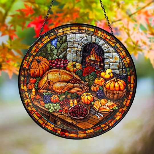 Thanksgiving Turkey Suncatcher: Stained Glass Window Art - Grandma Gift
