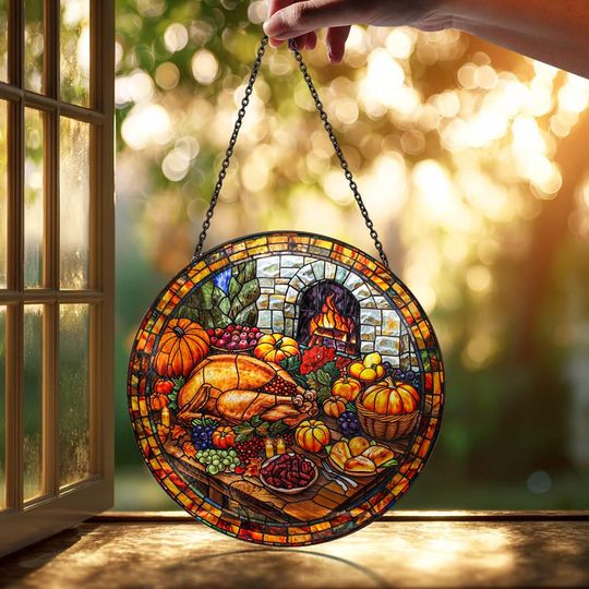 Thanksgiving Turkey Suncatcher: Stained Glass Window Art - Grandma Gift