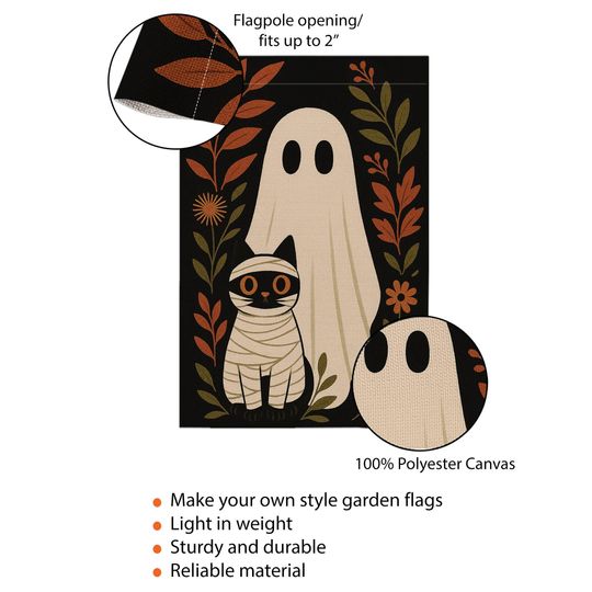 Halloween Garden Flag: Ghost and Mummy Cat Decor