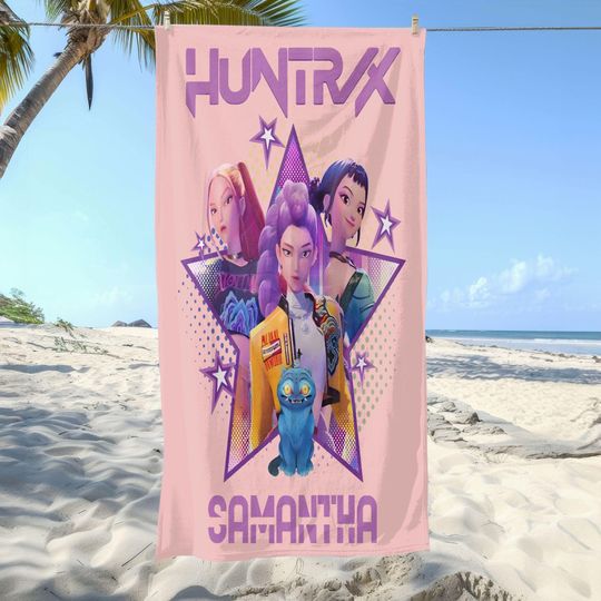Kpop Demon Hunters Custom Beach Towel, Kpop Fun Gift, Cozy K-Pop Demon Hunters Huntrix Pool Towel, Anime Inspired, Cute Huntrix Inspired