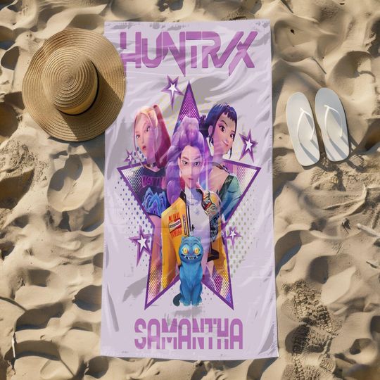 Kpop Demon Hunters Custom Beach Towel, Kpop Fun Gift, Cozy K-Pop Demon Hunters Huntrix Pool Towel, Anime Inspired, Cute Huntrix Inspired