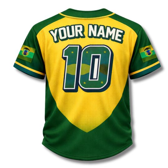 Brazil 10 Baseball Jersey Unisex Fan Shirt Custom Name and Number