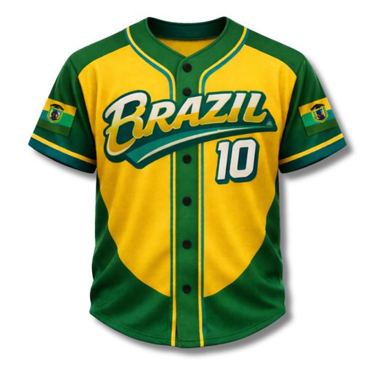 Brazil 10 Baseball Jersey Unisex Fan Shirt Custom Name and Number