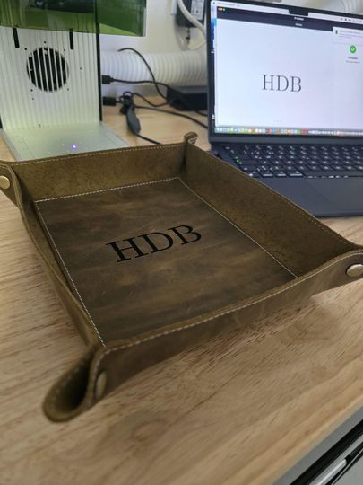 Personalized Leather Valet Tray - Handmade Desk Organizer with Initials