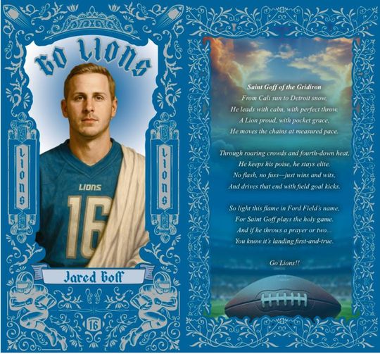 Detroit Lions - Jared Goff Prayer Candle