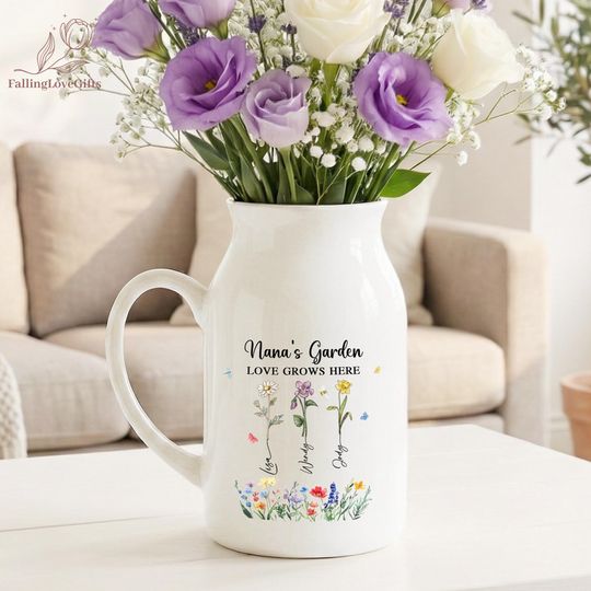 Personalized Grandma's Garden Vase, Custom Birth Flower Vase, Mothers Day Gift for Nana, Gift from Grandkids, Gift for Moms, Nanny's Vase