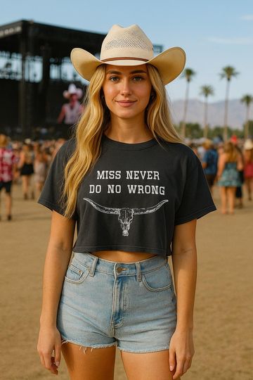 Wallen Western Crop Top: Longhorn Design, Country Concert Tee