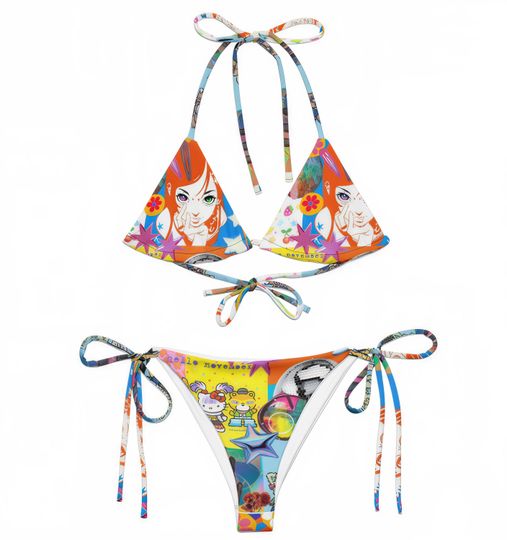 Cyber Kawaii Bikini: Anime Rave Recycled Fabric Swimsuit