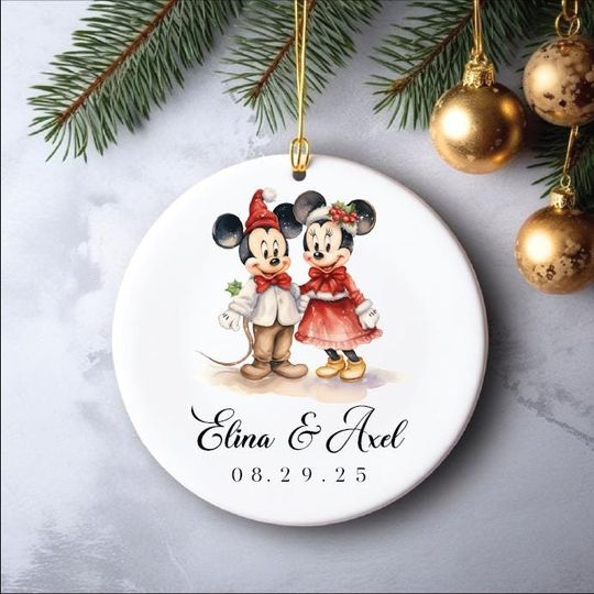 Personalized Minnie Mickey Engaged Ornament, Custom Just Married Ornament
