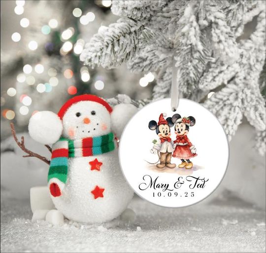 Personalized Minnie Mickey Engaged Ornament, Custom Just Married Ornament
