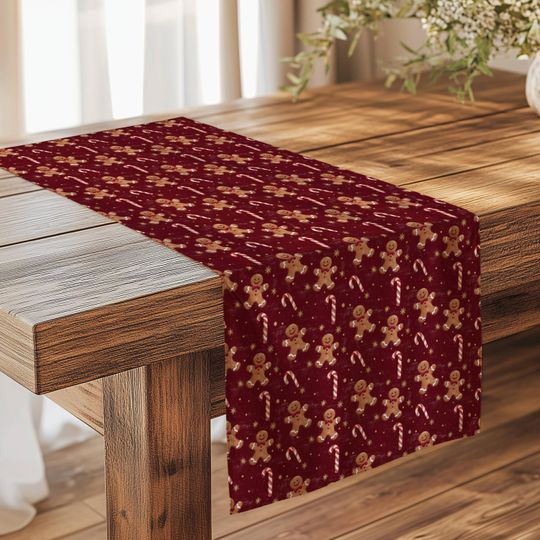 Gingerbread & Candy Cane Christmas Table Runner: Festive Holiday Decor