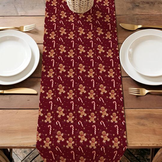 Gingerbread & Candy Cane Christmas Table Runner: Festive Holiday Decor