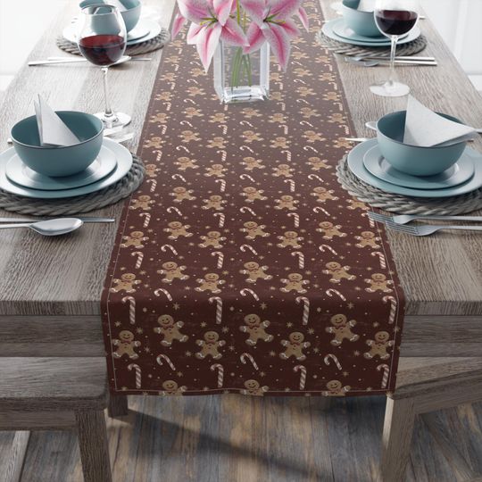 Gingerbread & Candy Cane Christmas Table Runner: Festive Holiday Decor