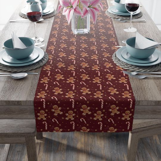 Gingerbread & Candy Cane Christmas Table Runner: Festive Holiday Decor