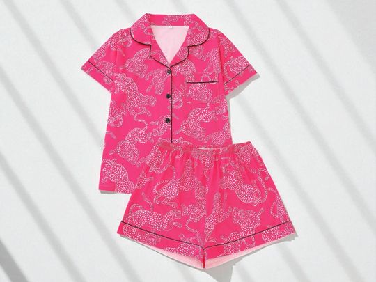 Leopard Print Pajama Set | Women's Short Sleeve Top | Button Sleepwear Shorts | Cute Animal Pattern Loungewear | Soft Summer Nightwear