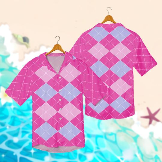Pink Argyle Hawaiian Shirt for Kids and Adults, Hawaiian Shirt, Demon Hunter Inspired Movie Shirt, Demon Gift