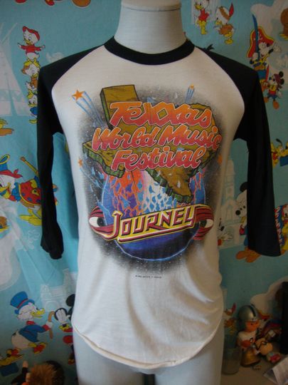 Vintage 80's Journey 1982 Tour Texxas Music Festival Santana Sammy Hagar Joan Jett Point Blank Texas Jam Raglan Sleeve Concert S