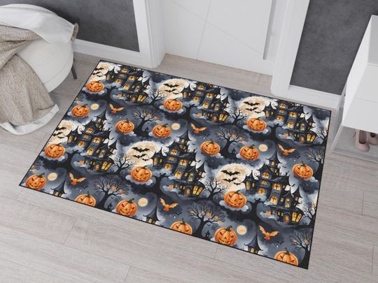 Spooky Floor Mat, Halloween Fall Welcome Mat, Haunted House Decor