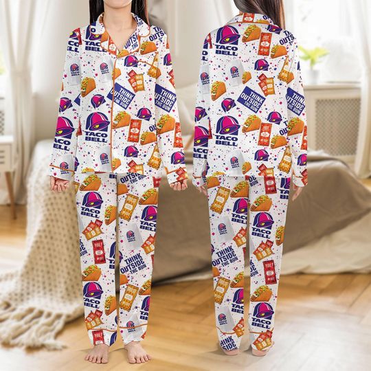 Taco Bell Christmas Pajama Set Fast Food Pajamas Women Fast Food Holiday Pajamas
