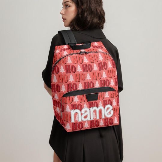 Custom Name Leather Backpack  HO HO HO Christmas Edition