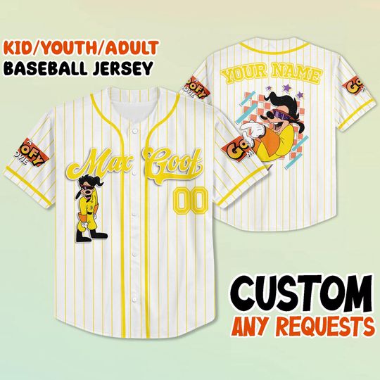 Personalized Disney A Goofy Movie Max Goof Baseball Jersey, Retro 90s Goofy Max Goof Roxanne Jersey Baseball Team, Powerline Stand Out Tour