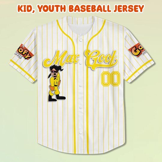 Personalized Disney A Goofy Movie Max Goof Baseball Jersey, Retro 90s Goofy Max Goof Roxanne Jersey Baseball Team, Powerline Stand Out Tour