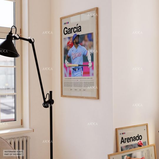 Adolis Garca Poster, Texas Rangers Wall Art Print, Framed Baseball Decor