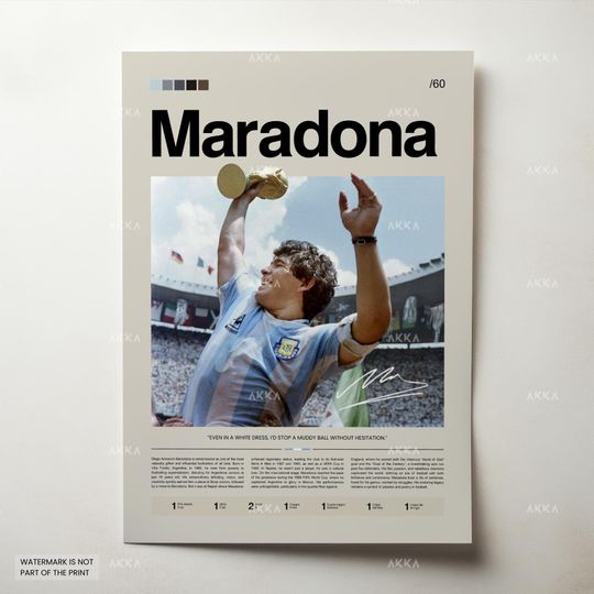 Diego Armando Maradona Poster, Maradona Argentina Wall Art, Framed World Cup 1986 Print, Maradona Fan Gift Idea, Football Wall Decor